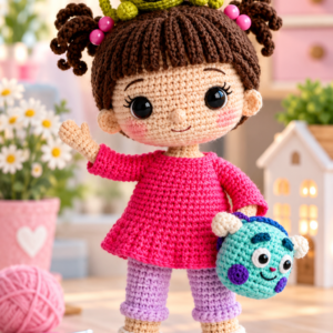 How to Make a Cute Crochet Doll with a Dress and Monster-Themed Accessories