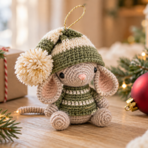 How to Make a Cute Crochet Christmas Mouse Ornament