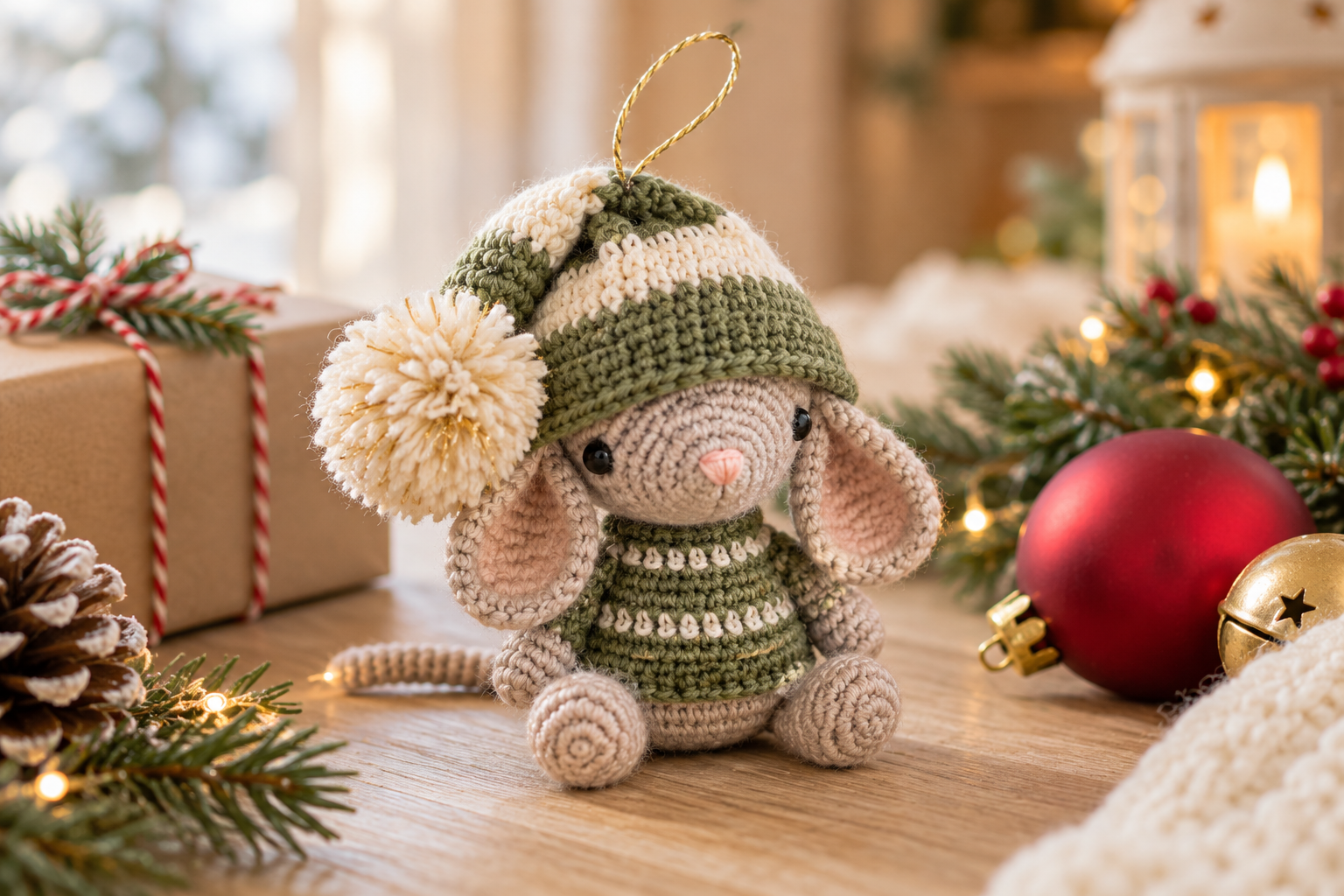 crochet Christmas mouse